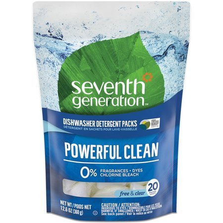 SEVENTH GENERATION Dishwasher Detergent Packs, Singles, Free/Clear, PK 20 SEV22818